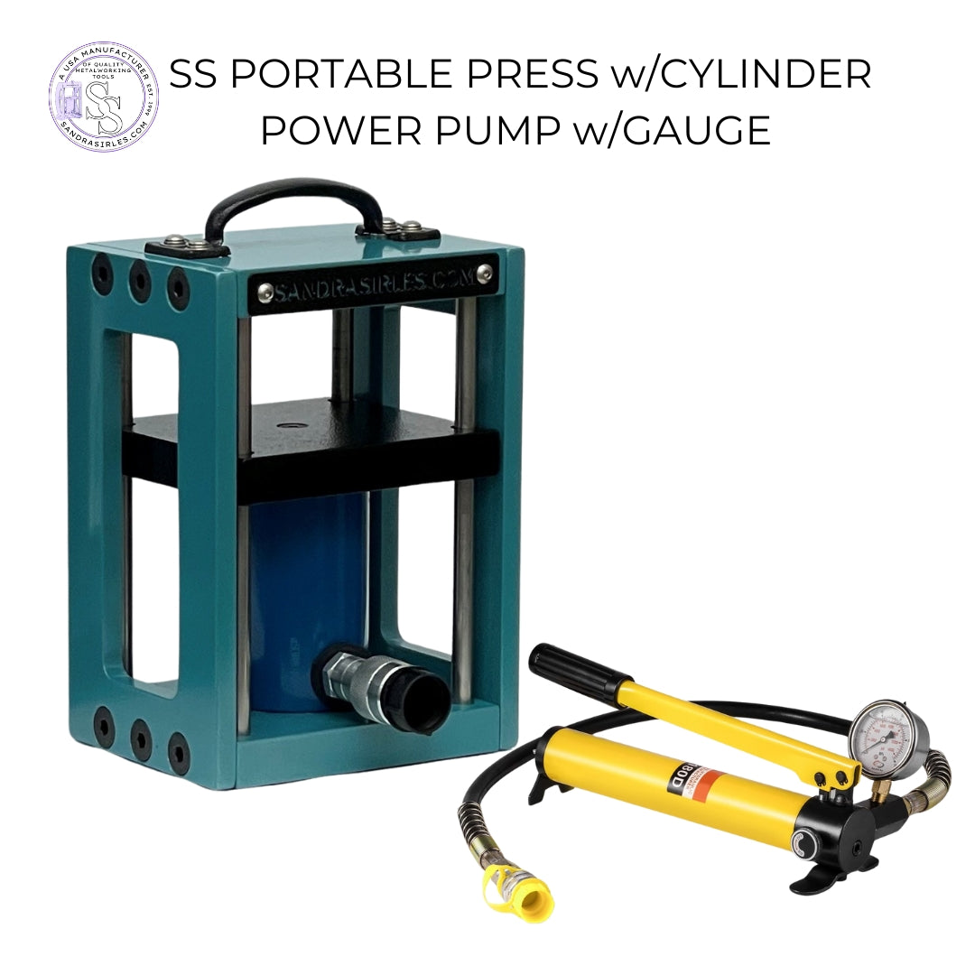 SS PORTABLE HYDRAULIC JEWELRY PRESS 20-TON CYLINDER AND A POWER PUMP W/GAUGE